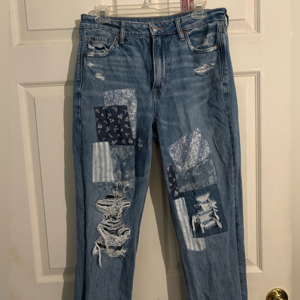 AE XLONG Patchwork Distressed Mom Jeans